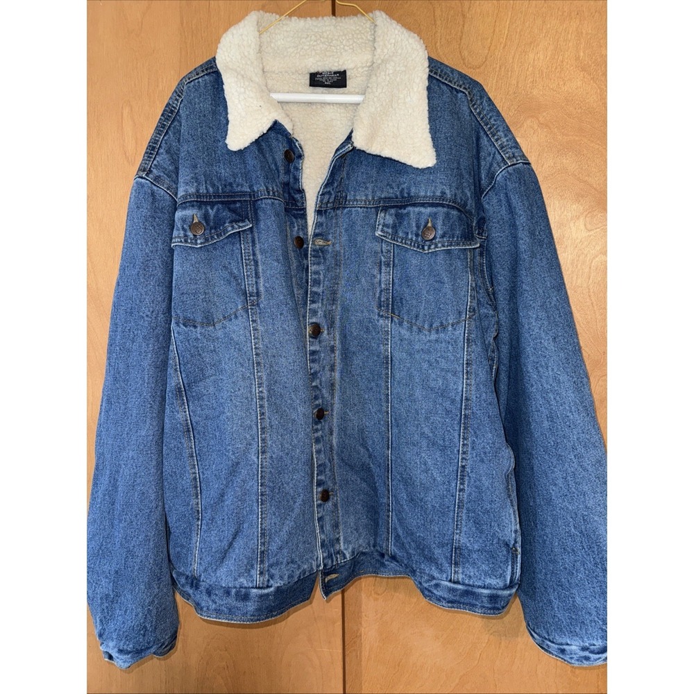 Vtg  Mens Sherpa Lined Black Denim Trucker Jacket Size 4XL CH Outerwear